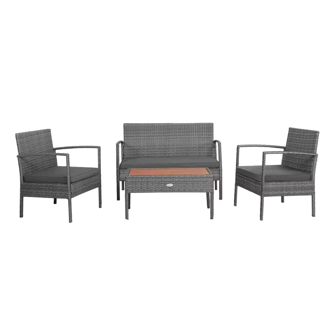 4-Piece Patio Rattan Furniture Set With Chair & Tabletop