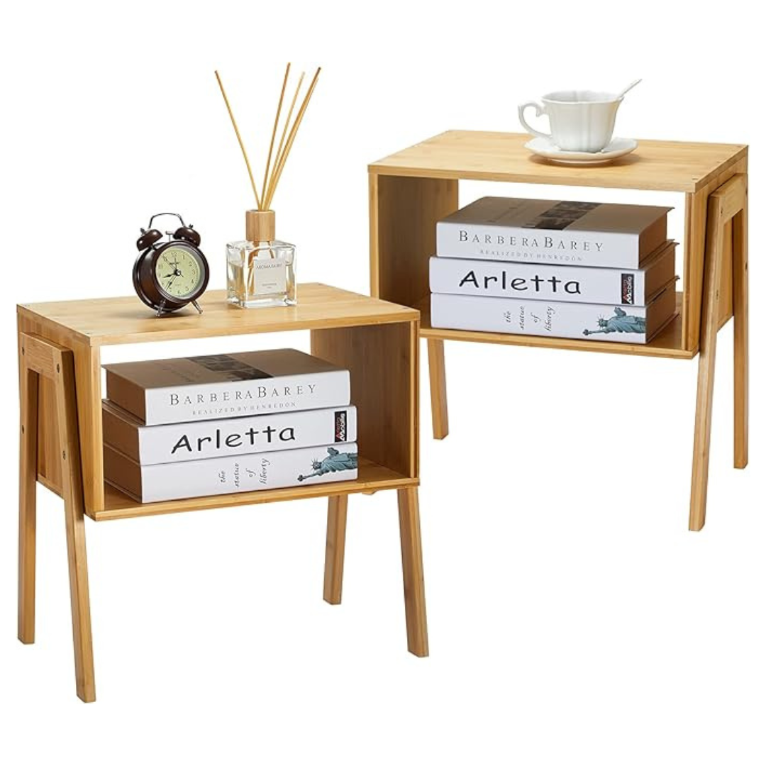 2-Pack Pipishell Bamboo Stackable End Bedside Tables