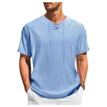 Runcati Men's Lace Up Henley Linen V Neck Summer Shirt