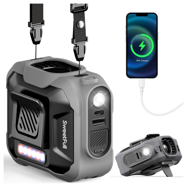 Sweetfull 10000mAh Rechargeable Portable Waist Fan W/ LED Flashlight