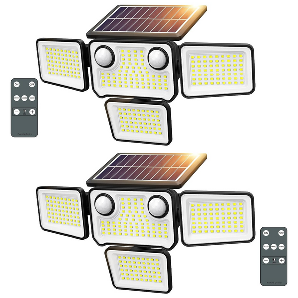 2-Pack 3000LM Waterproof 254 LED Solar Flood Lights