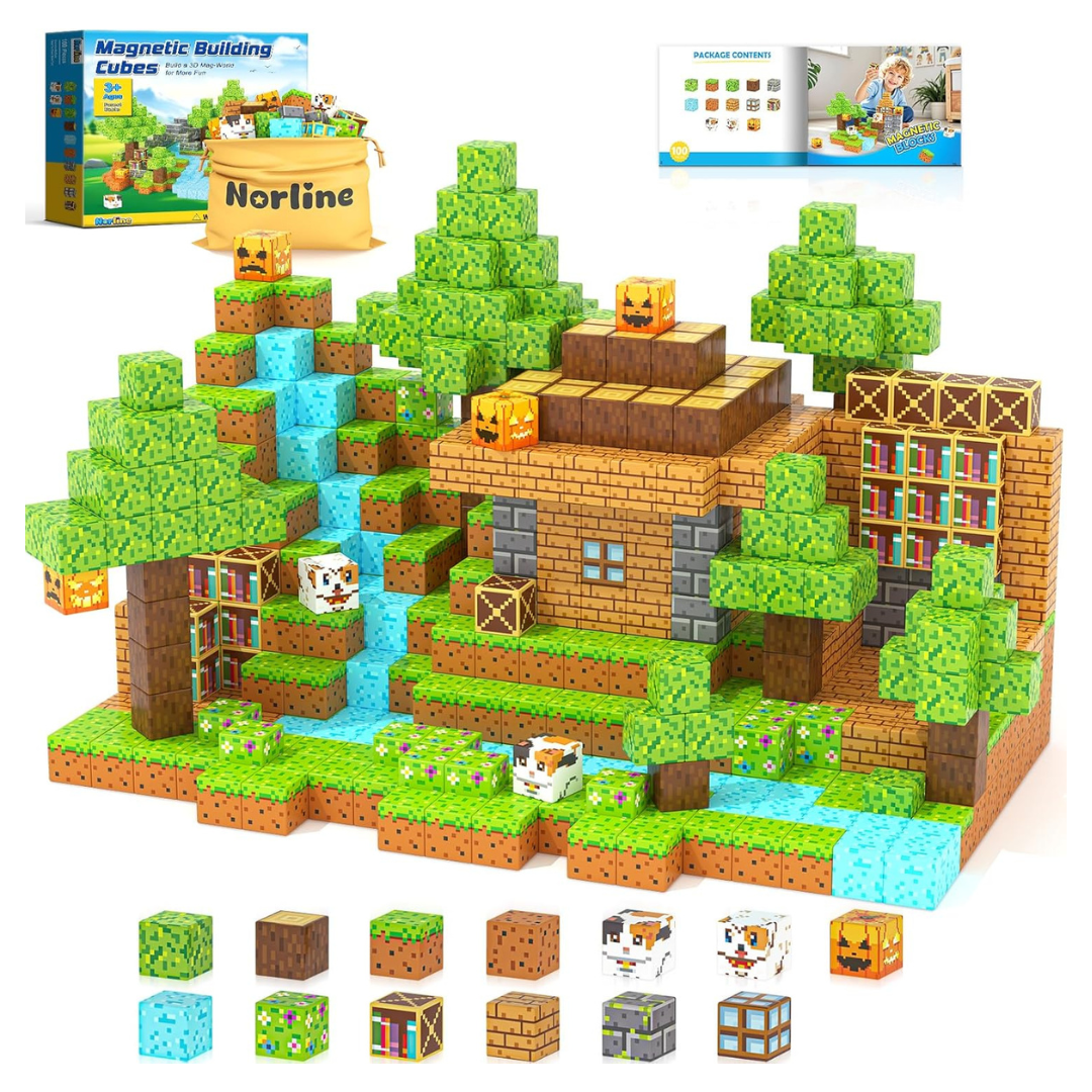 100-Piece Build Mine Magworld Forest Cottage Magnetic Blocks