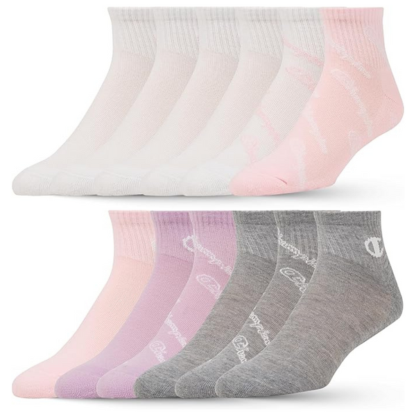 12-Pair Champion Unisex Crew Quarter Ankle Socks
