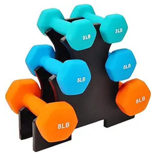 32-Pound Sporzon! Colored Neoprene Coated Dumbbell Set W/Stand