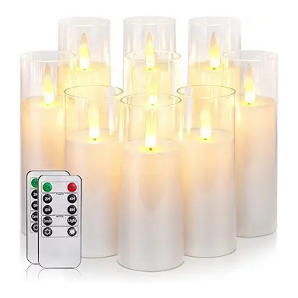 Set Of 9 Acrylic Flameless LED Candles With Remote & Timer