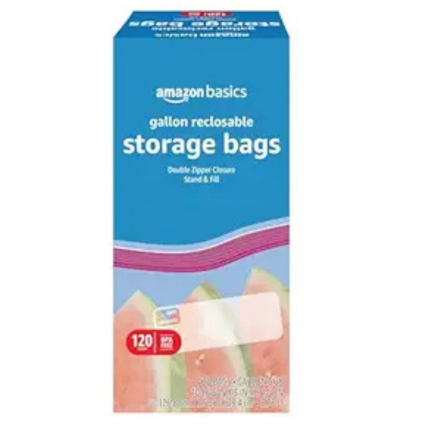 120-Count Amazon Basics Zipper BPA Free Gallon Food Storage Bags