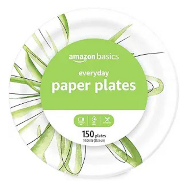 150-Count Amazon Basics Disposable 10" Paper Plates