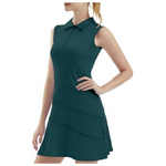 Women's V-Neck Sport Tennis Golf Zipper Dresses With Shorts