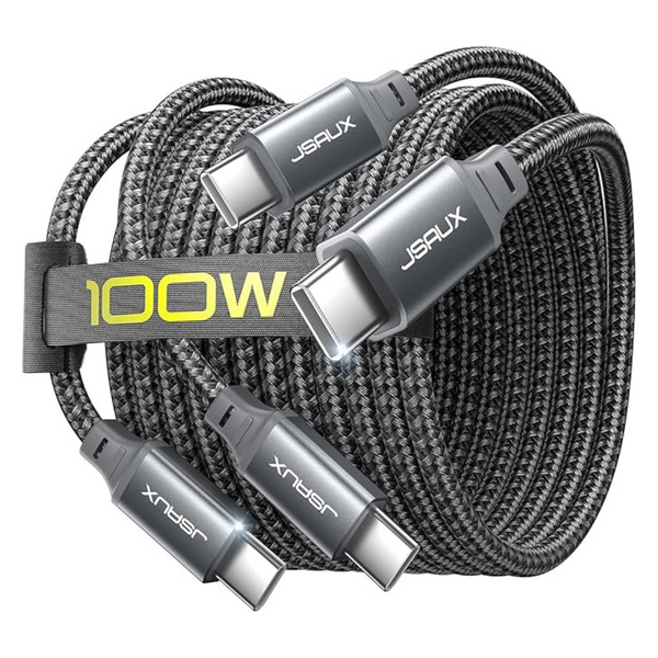 2-Pack 6.6ft Jsaux 100W USB-C To USB-C Braided Charging Cables