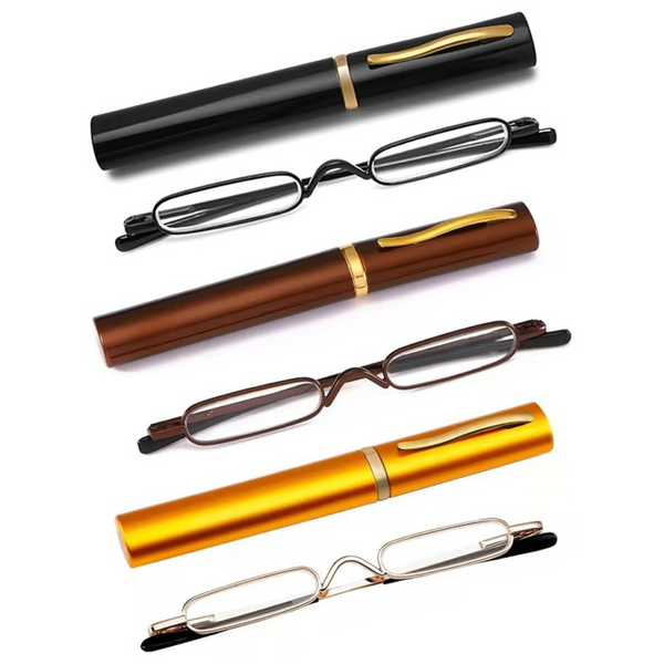 3-Pack Mini Slim Pen Reading Glasses With Pen Clip Case