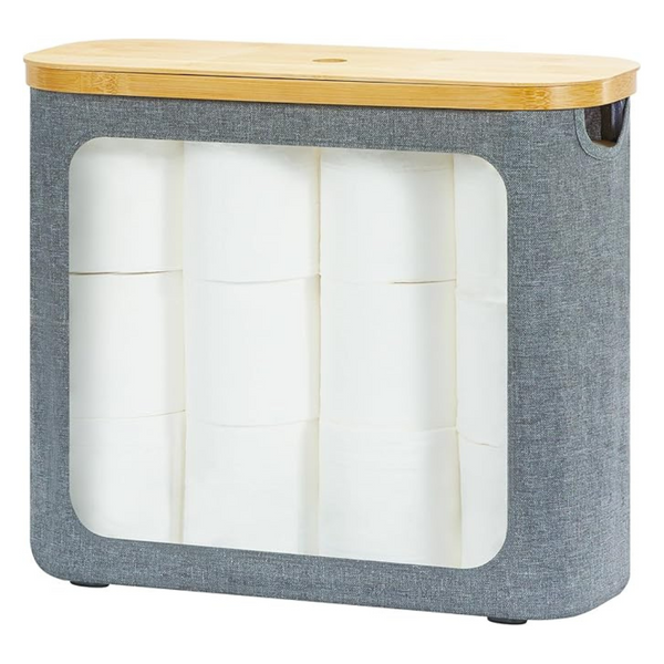 ROSOS Toilet Paper Storage Basket With Bamboo Lid & Handles (Grey Or Black)