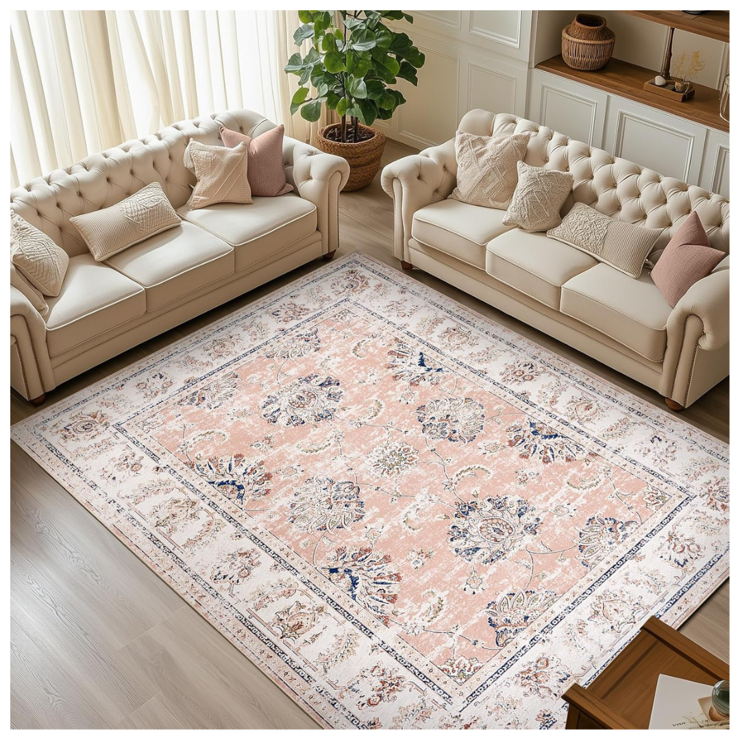 6' x 9' Machine Washable Vintage Floral Ultra-Thin Non-Slip Carpet