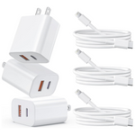 3-Pack 20W Dual Port Wall Charger With 6ft Cable