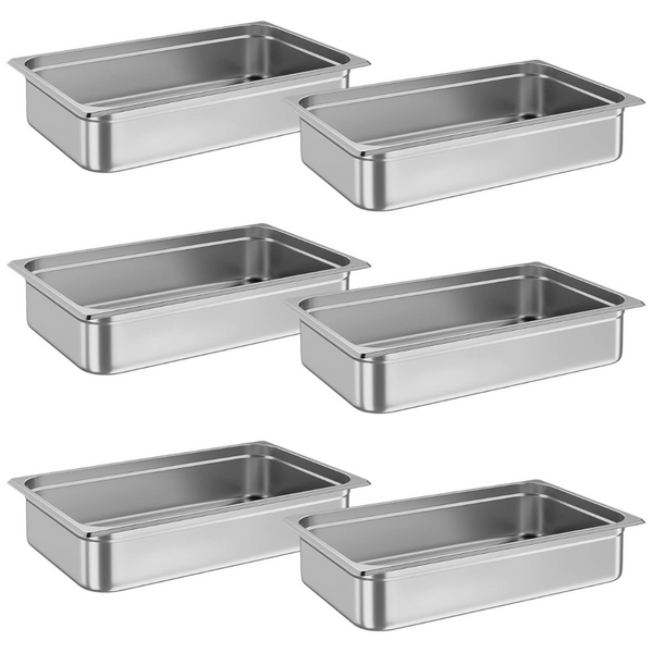 6-Pack GarveeTech Full-Size 4" Deep Steam Table Pans (Stainless Steel)
