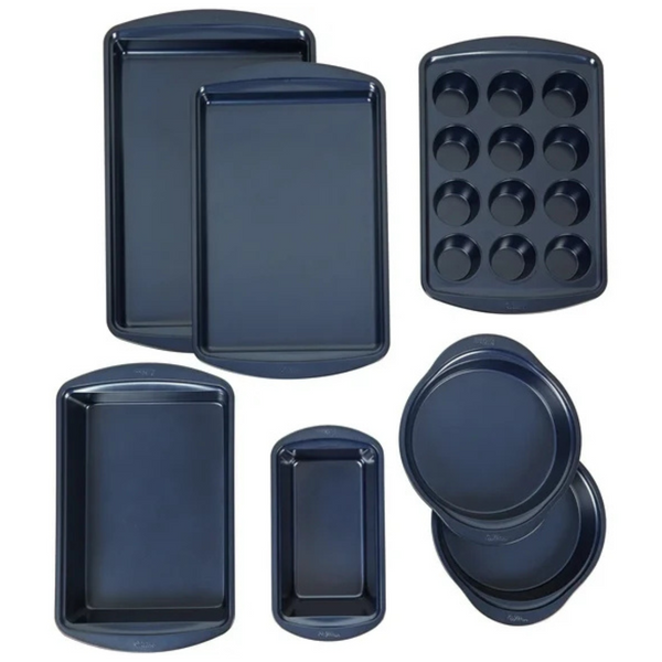 7-Piece Wilton Diamond-Infused Steel Non-Stick Navy Blue Baking Set