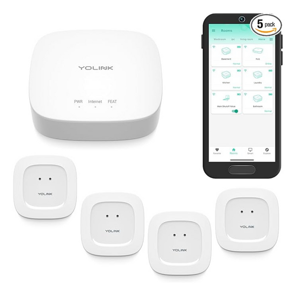 YoLink Water Leak Detection Smart Starter Kit With Hub & 4-Pack Sensors