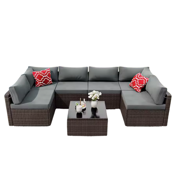 7-Piece Outdoor Sectional Sofa Set With Coffee Table