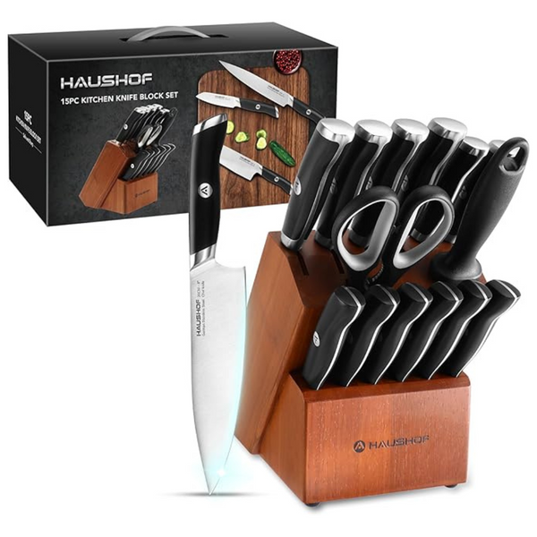 15-Piece Haushof Stainless Steel Kitchen Knife Set With Block
