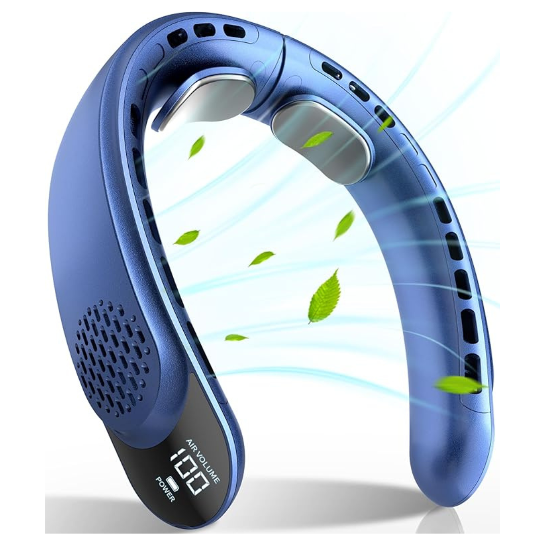 FrSara 4000mAh 3-Speed Rechargeable Neck Fan w/ LED Display (Blue)