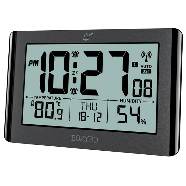 Atomic Digital Wall Clock With Indoor Temperature And Humidity