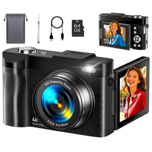 Ploomen 48MP 4K UHD 2.8" IPS Screen Digital Camera With 64GB SD