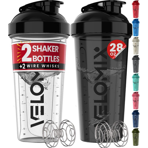2-Pack Velomix 28-Oz Leak Proof Protein Shaker Bottles