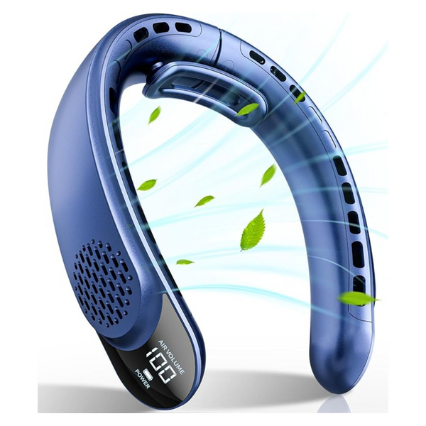 FrSara 4000mAh 3-Speed Rechargeable Neck Fan W/ LED Display (Blue)