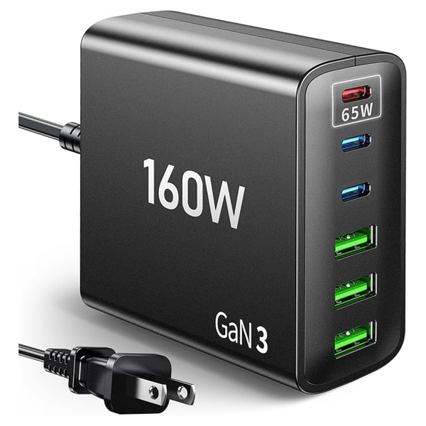 160W 6-Port PD GaN USB Type-C Charging Station Hub