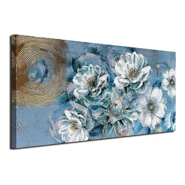 Ardemy Teal Flowers Canvas Wall Art (40"x20")