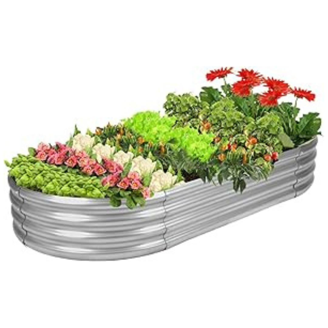 Oval Large Rot-Resistant Metal Raised Garden Bed Galvanized Planter