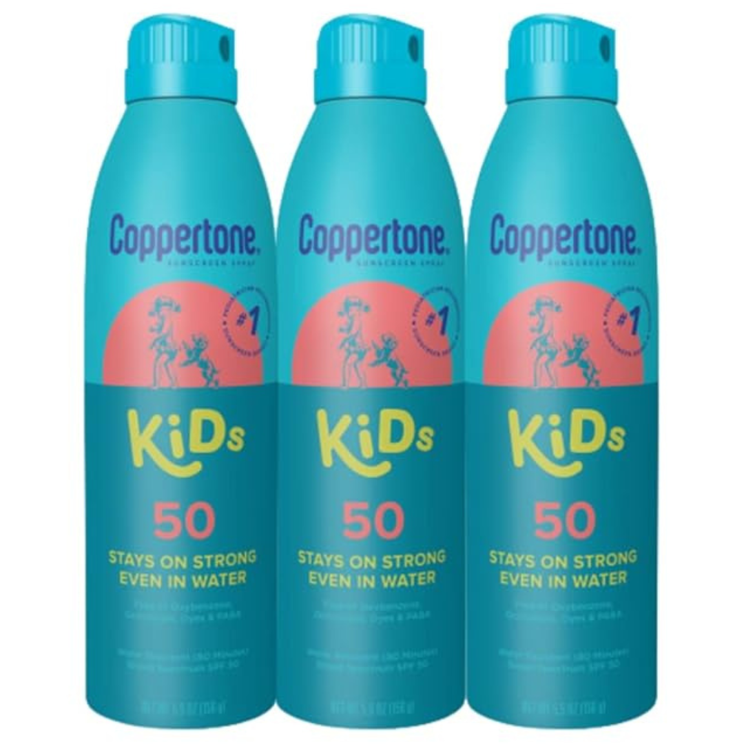 Coppertone Kids Sunscreen Spray SPF 50, Water Resistant Spray Sunscreen (5.5 Oz Can, Pack Of 3)