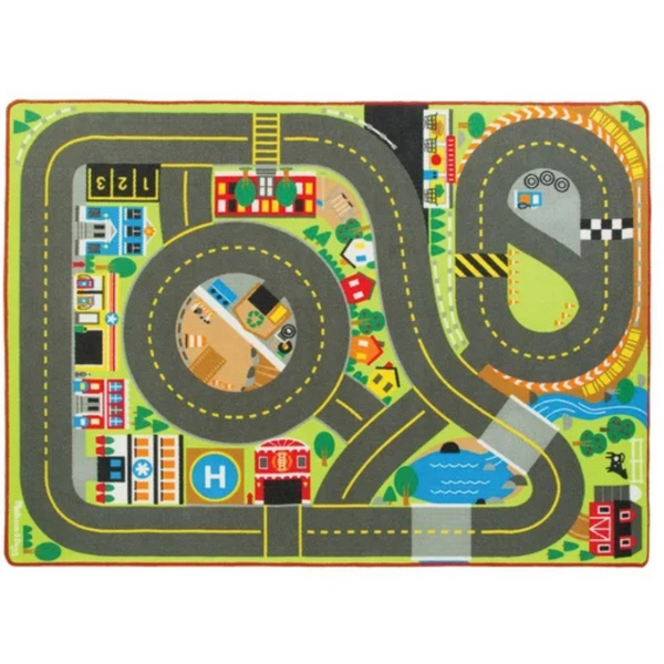 Melissa & Doug Jumbo Roadway Activity Rug, 4 Wooden Traffic Signs (79″L X 60″W)