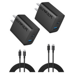 2-Pack Anker 20W 2-Port USB-C Wall Chargers W/ 5ft USB-C Cables