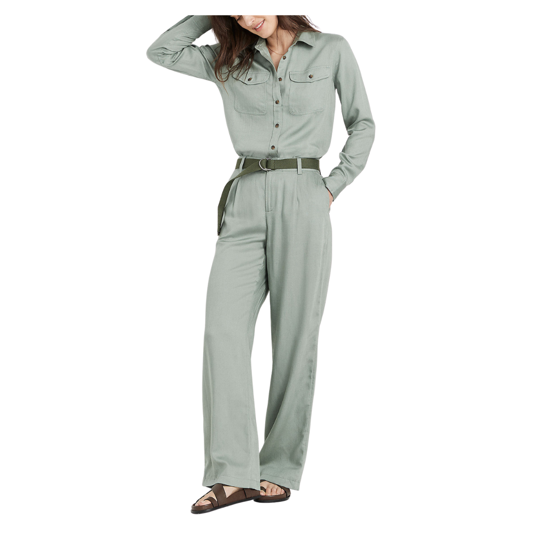 Lands End Women's High Rise TENCEL Fiber Pleated Wide Leg Pants