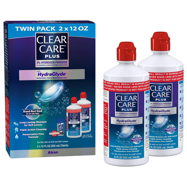 2-Pack 12oz Clear Care Plus Contact Lens Cleaning Solution W/ Lens Case