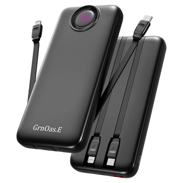 GrnOas.E 10000mAh 22.5W Portable Power Bank W/ Built In Cables