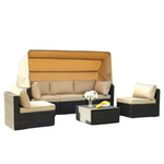 6-Piece Patio Furniture Set With Daybed & Retractable Canopy
