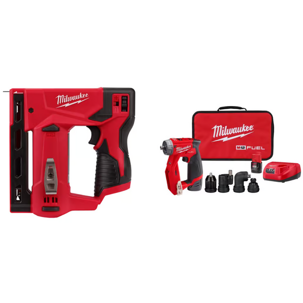 Milwaukee M12 3/8" D-Handle Crown Stapler + M12 Fuel Installation Driver Kit