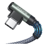 2-Pack 6.6ft Nylon Braided Right Angle USB-A To USB-C Charging Cable