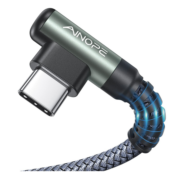 2-Pack 6.6ft Nylon Braided Right Angle USB-A To USB-C Charging Cable