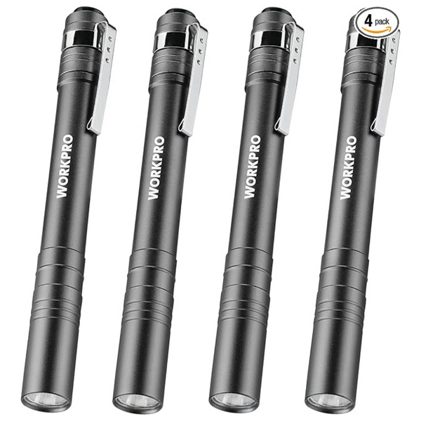 4-Pack Workpro Aluminum LED Pocket Pen Flashlights W/Clip
