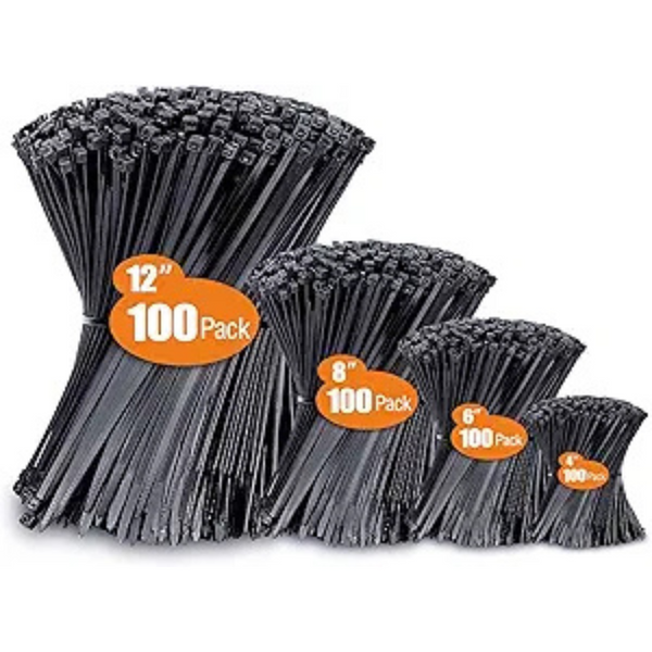 400-Pack Assorted Sizes UV Resistant Zip Wire Ties