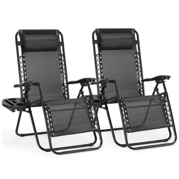 2-Pack Zero Gravity Lounge Chairs with Drink Trays