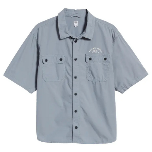 BDG Urban Men's Embroidered Short Sleeve Utility Button-Up Shirt