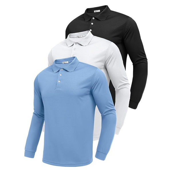 3-Pack Men's Long Sleeve Golf Polo Shirts (7 Colors)