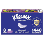 1440-Count (8pk x 180ct) Kleenex 3-Ply Ultra Soft Facial Tissues