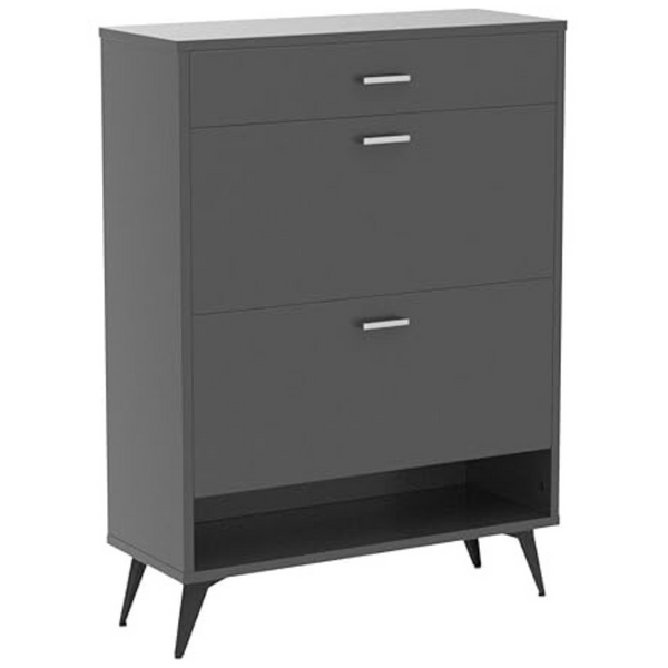 AWQM Wooden Free Standing Shoe Cabinet W/2 Flip Drawers & Slide Drawer