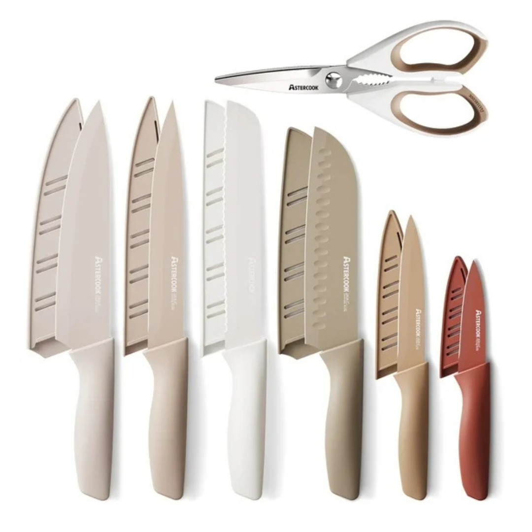 13-Pieces Stainless Steel Chef Knife Sets W/ 6-Blade Guards