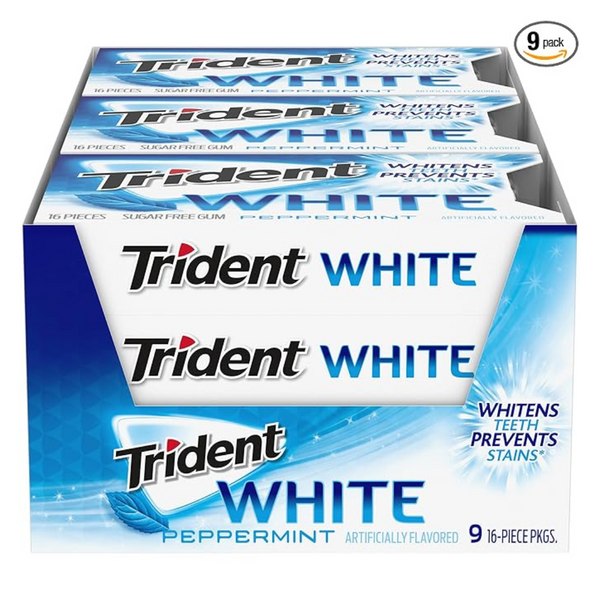 144-Count (9pk x 16ct) Trident White Sugar Free Gum (Peppermint)