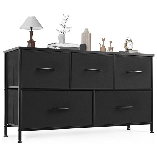 5-Storage Fabric Drawers Metal Frame & Wooden Top Dresser